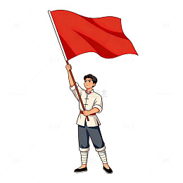 卡通人物举红旗图案插画素材