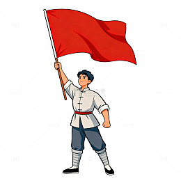 卡通人物红旗飘扬素材