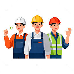 卡通建筑工人团队插画素材