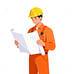 橙色工装工程师图纸审核矢量素材