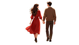 情侣手牵手漫步背影图片