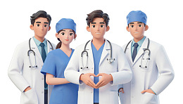 四位医护人员手心相触