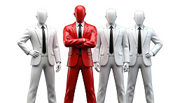 红色西装人物凸显于白色群体