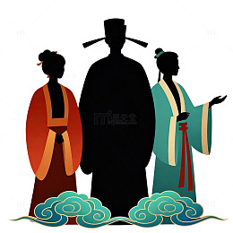 古风人物剪影插画设计素材