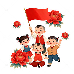 喜庆中国风儿童节日插画