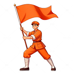 卡通风格革命战士红旗插画