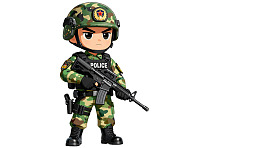 卡通警察持枪站立形象