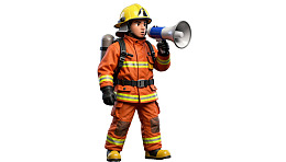 消防员手持扩音器站立