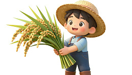 卡通男孩手捧稻穗笑容满面