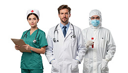 三名医护人员站立展示