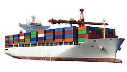 大型集装箱货轮装载彩色货箱