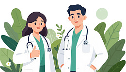 医生团队在绿植背景前微笑