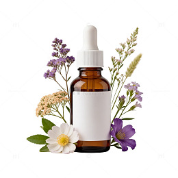 精油瓶与花草装饰插画