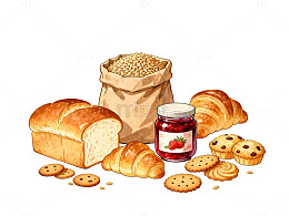 水彩风烘焙美食插画