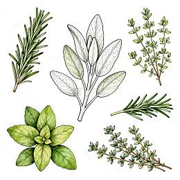插画风格香草植物设计素材