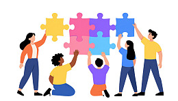 五人合作拼接彩色拼图