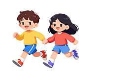 卡通儿童牵手奔跑图片
