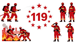 消防员灭火救援场景插画