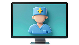 电脑屏幕显示蓝色医生卡通形象