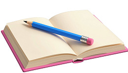 蓝色铅笔置于打开的书本上