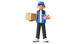 卡通快递员手持包裹竖大拇指