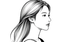 女性侧面肖像黑白线条画