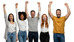 五人举手欢呼庆祝图片