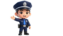 卡通警察形象挥手致意
