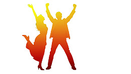 男女剪影欢庆跳跃图片