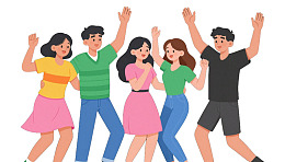 五人举手欢庆卡通插画