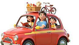 卡通家庭驾车出游图片