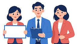 三人商务展示手持板与文件夹