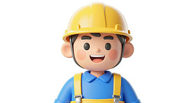 卡通建筑工人头戴安全帽