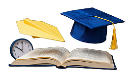 书本钟表纸飞机与毕业帽