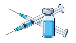 疫苗注射器与药瓶交叉展示