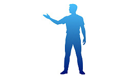 蓝色剪影人物挥手姿态