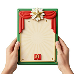 双手持绿色边框节日贺卡