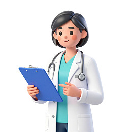 女医生手持病历夹指向前方