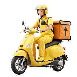 黄色制服骑手驾驶送货摩托车