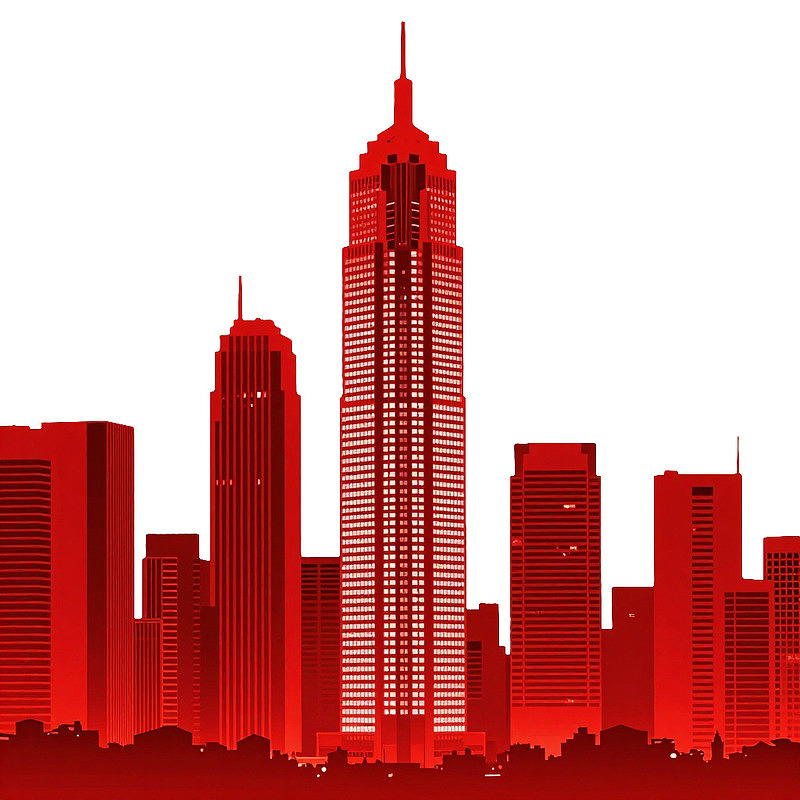 红色城市天际线剪影图