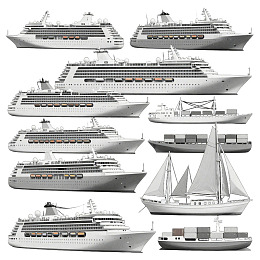 多种类型船舶侧面视图集合