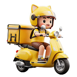 卡通骑手驾驶黄色摩托车