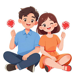 情侣手持棒棒糖欢乐对坐