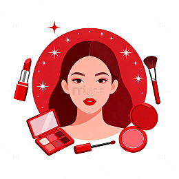 红色美妆插画女性头像设计元素