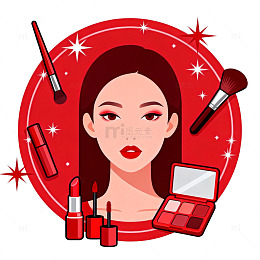 美妆插画女性肖像化妆用品