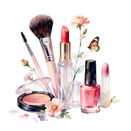 水彩美妆插画化妆用品设计素材