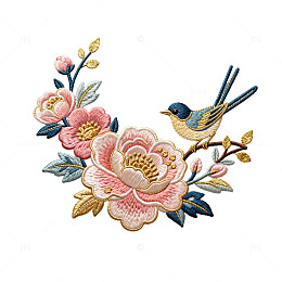 刺绣花卉小鸟图案