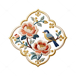 刺绣花鸟图案装饰素材
