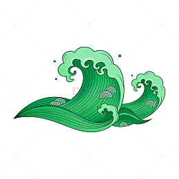 绿色海浪卡通插画