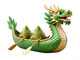 绿色龙舟粽子节装饰摆件